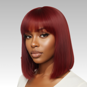 Sleek Red Bob Wig with Bangs