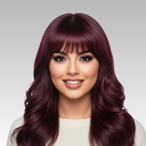 Burgundy Wavy Wig with Bangs