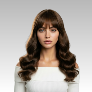 Brown Wavy Wig with Bangs