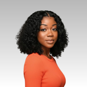 Natural Black Curly Bob Lace Wig